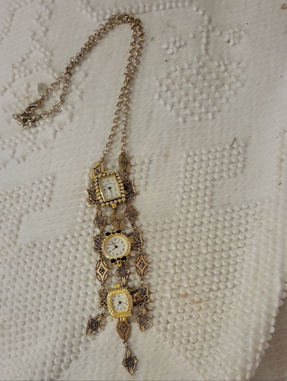 Handmade  Necklace With 3 Watches On Chico Necklace - 34"